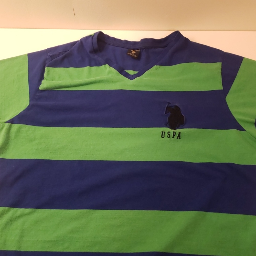 U.S Polo Assn V-neck T-shirt green and blue stripe